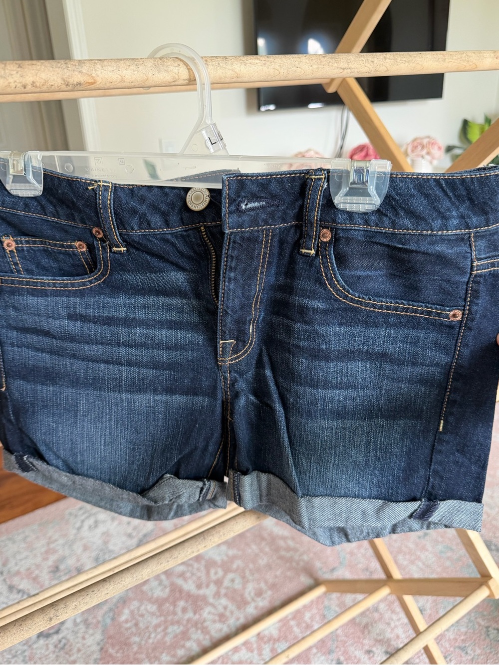 American Eagle Outfitters Dark Indigo Roll-Cuff Denim Shorts
